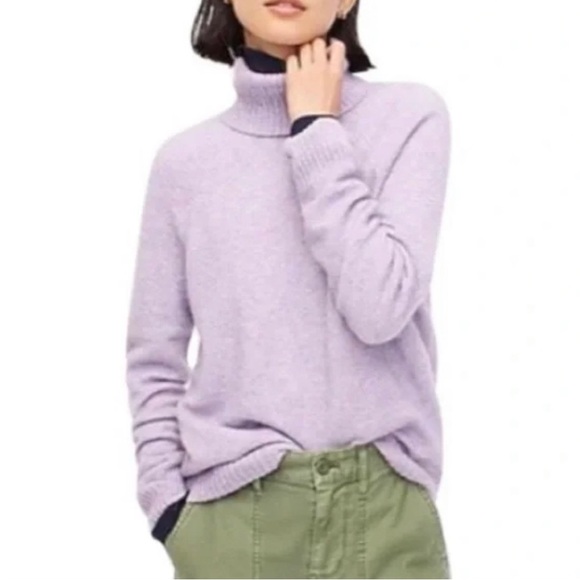 J.Crew Supersoft Turtleneck Sweater Lavender Side Slits Wool Alpaca Blend M - Picture 2 of 7